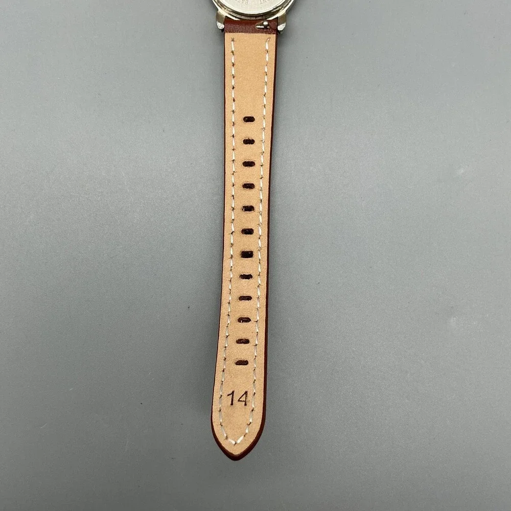Vintage Guess Womens Watch 25mm Silver Tone White Dial Brown Leather New Battery